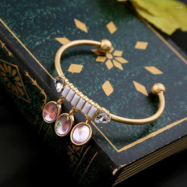 Brazalete Kissme, dijes de resina multicolores geométricos únicos, pulseras para mujeres, brazaletes de hierro de Color oro viejo, accesorios de joyería de moda