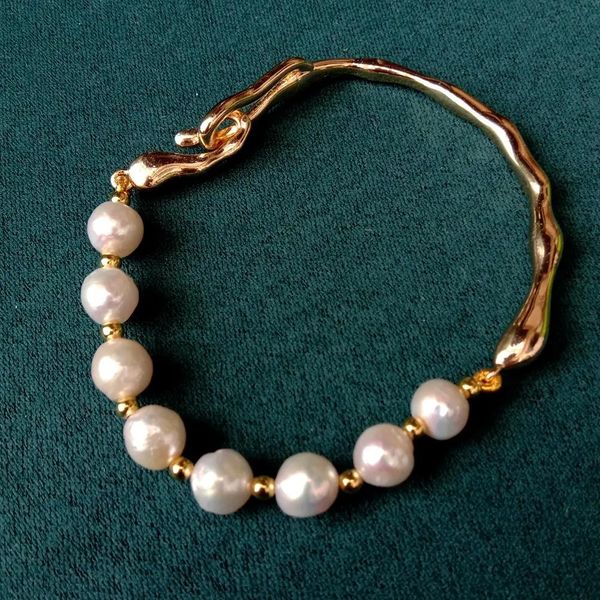 Bracelet KKGEM 7-8mm Bracelet de perles blanches de culture d'eau douce Bracelet en perles naturelles plaqué or 231013