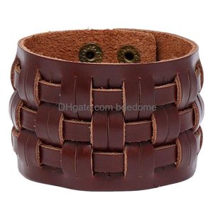 Bracelet Tricot Moto Large Croix En Cuir Manchette Mtilayer Wrap Bouton Bracelet Réglable Bracelet Pour Hommes Femmes Mode Bijoux Drop De Dh9Ki