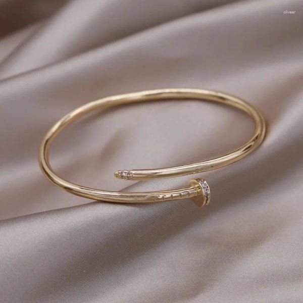 Bangle Corea Diseño Joyas de moda de 14k Goldia Circón Geométrico Simple Pulsera abierta Elegantes Accesorios de trabajo diario para mujeres