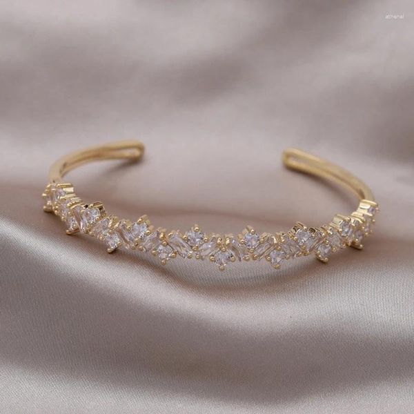 Bracelet Bijoux de mode coréenne plaqué or 14 carats géométrique Zircon luxe ouvert Bracelet élégant accessoires de soirée pour femmes