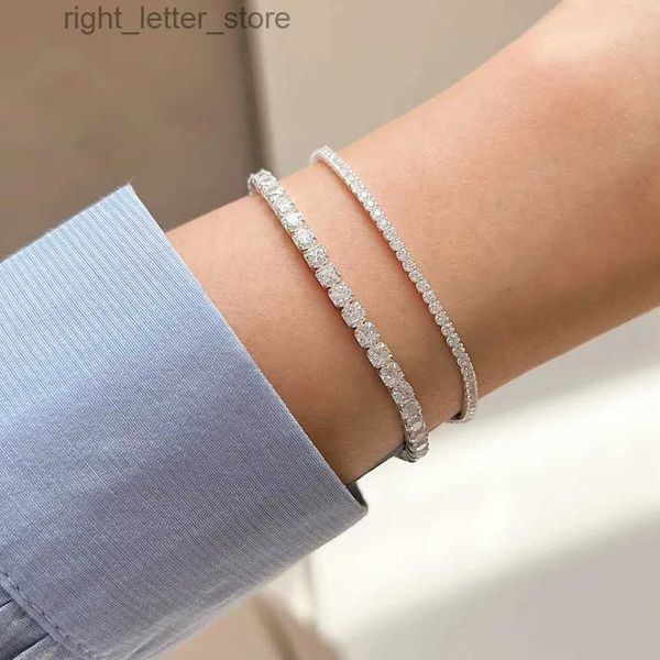 Bangle Korean 925 Bracelet en argent sterling All Diamond Zircon Minimaliste Ins Little Red Book Geometry Bracelet YQ240409