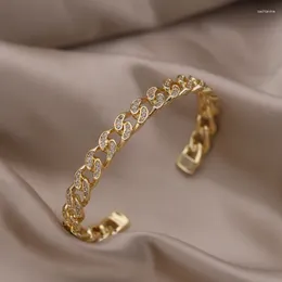 Bangle Korean Design Fashion Jewelry de 14k Gold Cain Cadena de circón Hueco Hollow-Abierta de lujo Accesorios para la fiesta de bodas para mujeres