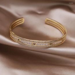 Bangle Koreaanse Mode-sieraden 14K Vergulde Luxe Zirkoon Romeinse Cijfers Open Armband Dames Bruiloft Accessoires