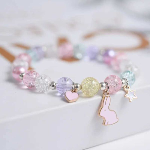 Brazalete con cuentas de cristal multicolor de moda de brazalete para mujeres lindas brazalete de gato de conejo joya de cuerda elástica pulseras