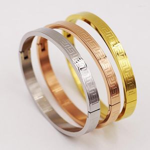 Brazalete Chapado en coreano 18k Oro rosa Grabado Gran patrón de pared Pulsera Tendencia de moda para hombres y mujeres