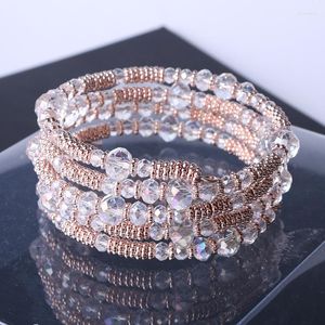 Brazalete de temperamento coreano, cuentas de vidrio simples y cuerda de mano de Metal, pulsera elástica multicapa, joyería