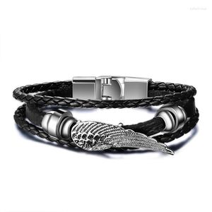 Bangle Koreaanse versie van roestvrijstalen accessoires Multi-layer gevlochten lederen engel armband mode kleine sieraden voor mannen