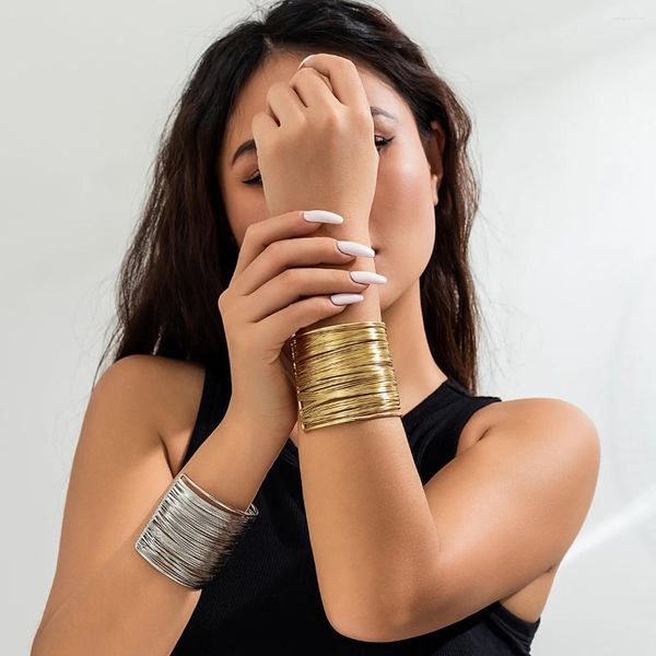 Bracelet Lacteo multicouche mince chaîne de fer large pour les femmes bijoux couleur or métal ouvert Bnagle à la mode fête Festival cadeaux