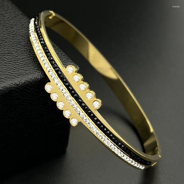 Joyas para hombres de brazaletes de 4 mm de ancho Itanlia Stretch Charm Bracelet Fashion Zircon Acero inoxidable en blanco y negro de acero inoxidable