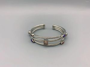 Bracelet Le Han Jewelry Silver Crossover Manchette à trois rangées avec bracelet en pierre multicolore 1