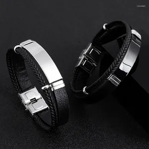 Bracelet en cuir vierge pour graver une plaque en acier inoxydable pour superposer des bracelets pour hommes, vente en gros, 10 pièces