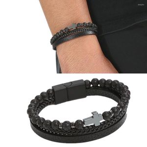 Bracelet en cuir pour hommes explosif pierre naturelle en acier inoxydable oeil de tigre bijoux de fête pour hommes