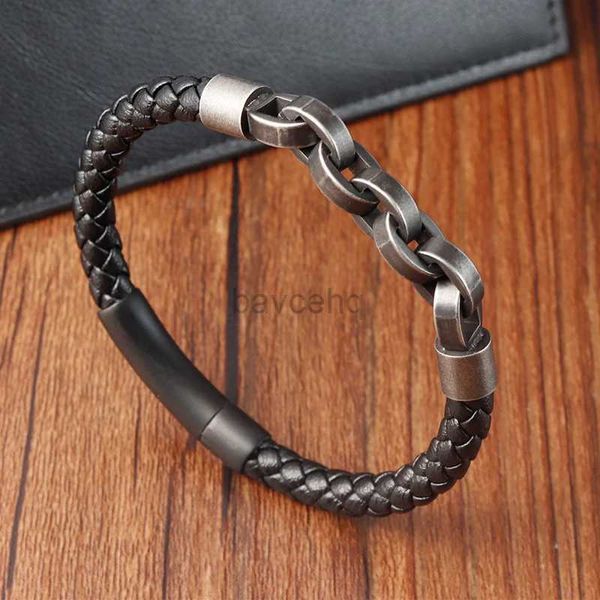 Brazalete de cuero de brazalete Forma de infinito especial brazalete de hombre popular para hombres accesorios de joyería de acero inoxidable regalo 240411