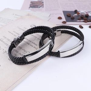 Bangle lederen armband roestvrij stalen plaat blanco om laag op te nemen voor mannen metalen ID-tag armbanden groothandel 10st