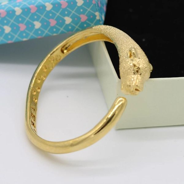 Brazalete con cabeza de leopardo, brazalete con relleno de oro amarillo, pulsera sólida para hombre y mujer, estilo más nuevo