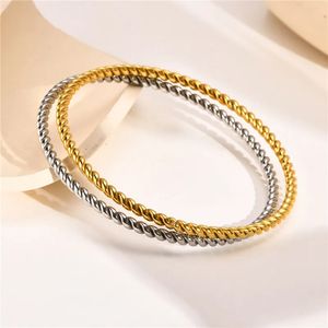 LETAPI Gouden Kleur Roestvrij Staal Gevlochten Gedraaid Geweven Touw Kabel Ronde Stapelbare Bangle Armband Voor Vrouwen Party Gift 231110