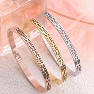 Bangle Licht Luxe Goud Kleur Gegraveerde Paperclip Roestvrij Staal Zilveren Armbanden Voor Vrouwen Sieraden Party Fijne Geschenken