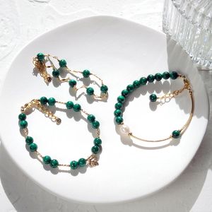 Bangle lii ji malachite natuursteen 14k goud gevulde armband gouden luxueuze mode -sieraden voor vrouwenmeisjes cadeau