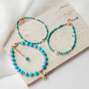 Bangle lii ji turquoise kralen 14k goud gevulde armband natuursteen 3 mm/4 mm/6 mm echte parel Oostenrijk kristal handgemaakte sieraden voor vrouwen