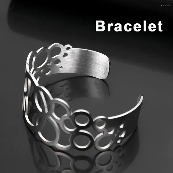 Brazalete LIKGREAT Open Cuff Wide Big Matel Pulsera para mujer Hollow Acero inoxidable Ajustable Femme Joyería de moda