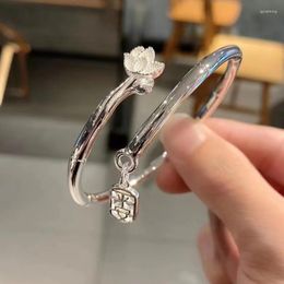 Bangle Lotus Bangles dames armband eenvoudige charmes armbanden mode koppels sieraden handgemaakte zilveren kleur klassieke legering bransoletka