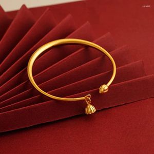 Bracelet Lotus Plaqué Or Bracelet Ouvert Pour Femmes Fleur Push Pull Héritage Feuille Mode Cadeau D'anniversaire