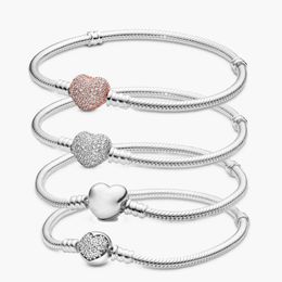 Bracelet LoveRight Hot Zirconia Heart Charms PanStyle 925 Bracelets en argent pour femmes filles Serpent main chaîne perles pour la fabrication de bijoux