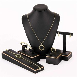 Bangle LUIZADA 2022 juni hete verkoop bruiloft accessoires set dames sieraden reliëf muntpatroon sieraden ketting armband 240319