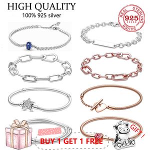 Bangle Luxe 100% 925 Sterling Silver Pan Crown Bracelet Snake Chain Fit Original Charms For Women Diy Sieraden 230216