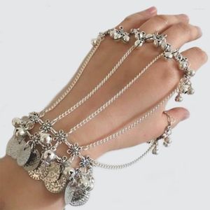 Bracelet de luxe grande main chaîne anneau Bracelet pour femmes poignet avec cloche bijoux mode femme bras lien ornements