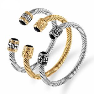 Bracelet de luxe tressé charme ouvert manchette hommes femmes empilables bracelets bijoux classique vintage réglable bracelets en acier inoxydable 231113