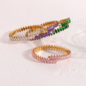 Bangle luxe kerstjuwelencadeau voor dames groen roze paarse kristallen kleur blingbling marquis zirkon armbanden feest bruiloft 230215