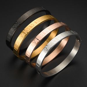 Bracelet de luxe Bracelet de manchette en acier inoxydable sculpture chiffre romain Couple pour hommes femmes bijoux 230504