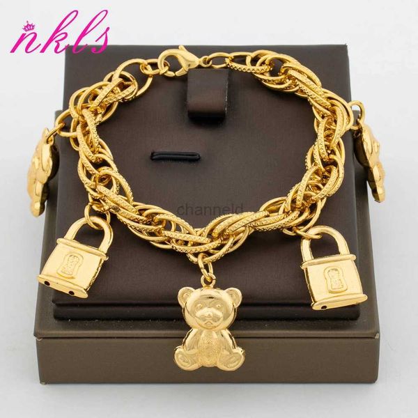 Brazalete Diseño de lujo Cadena de oso Pulsera de acero inoxidable Pulsera de color dorado Dubai Arabia Joyería de moda para regalo de boda Árabe 240319