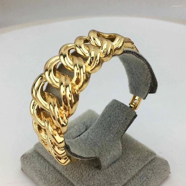 Brazalete de lujo de Color dorado de Dubái para mujer, pulseras brasileñas africanas chapadas en oro, gran abalorio, joyería de mano para boda FHK16090