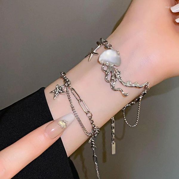 Bracelet de luxe élégant en pierre de lune, étoile de mer, méduse pour femmes, strass, chaîne étoile, cadeau de fête d'anniversaire, bijoux Y2K