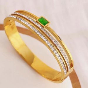 Bangle Luxe Emerald Emerig Layer Rhinestone Bracelet roestvrijstalen manchet voor vrouwen goud verzilverd breed