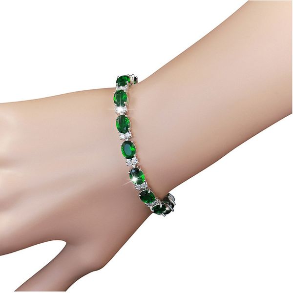 Brazalete de lujo Esmeralda gema moissanita diamante 18 cm pulseras de cadena de eslabones para mujeres encanto joyería fina al por mayor