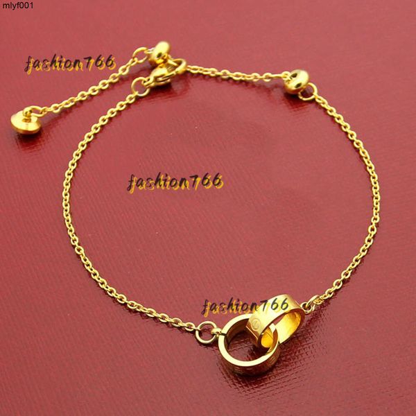 Brazalete de marca de moda de lujo pulseras de cuerda de mano brazalete pequeño anillo doble titanio acero oro rosa mujeres amor pareja pulsera