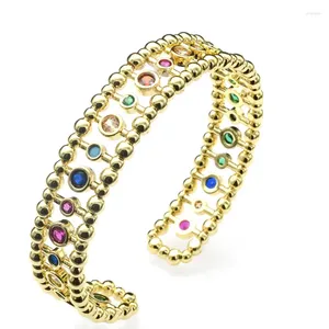 Bangle Luxe Sieraden Nikkelvrij Hoge Kwaliteit Anti Fading Verguld Koper Multi CZ Instelling 12mm Breed Voor Vrouwen