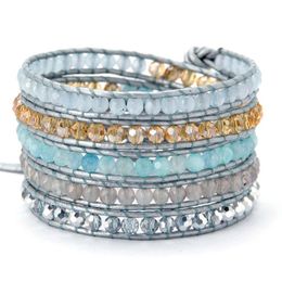 Bangle Luxe Nieuwe Halfedelsteen Kristal Lederen Wikkelarmband Natuurlijke Kralen Strass Leuke Tienermeisjes Trendy Armband Sieraden