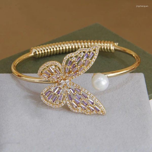 Bracelet de luxe violet cristal papillon réglable bracelets pour femmes marque de mode bijoux zircone insectes bracelets de mariage