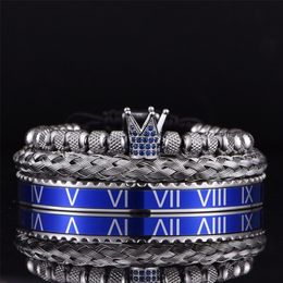 Bangle Luxe Romeinse Romeinse Micro Pave Blue CZ Crown Sets Bracelet Men roestvrij staal pulseirasopen verstelbare sieraden druppel 220831