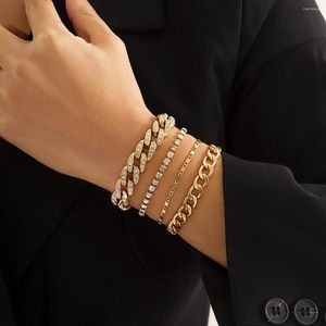 Bracelet de luxe brillant multicouche strass Bracelets ensemble pour femmes réglable cristal clair gros lien bracelet à breloques bijoux