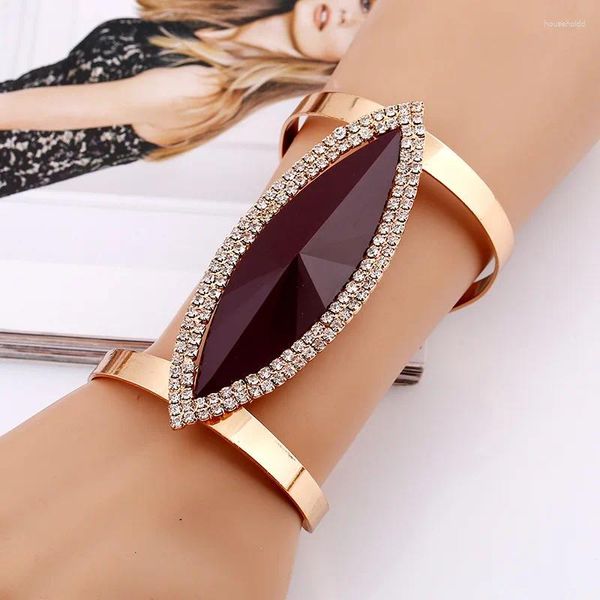 Bangle LZHLQ 2024 Mode Maxi Bracelets en métal Femmes À La Mode Résine Mosaïque Cristal Bracelet Lisse Large Ouverture Réglable