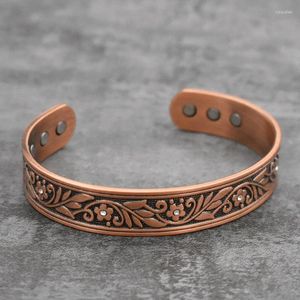 Bangle magnetische armbanden voor mannen vrouwen artritis en gewricht Vintage kristallen bloem 99,99% puur koper met 6 stuks magneten