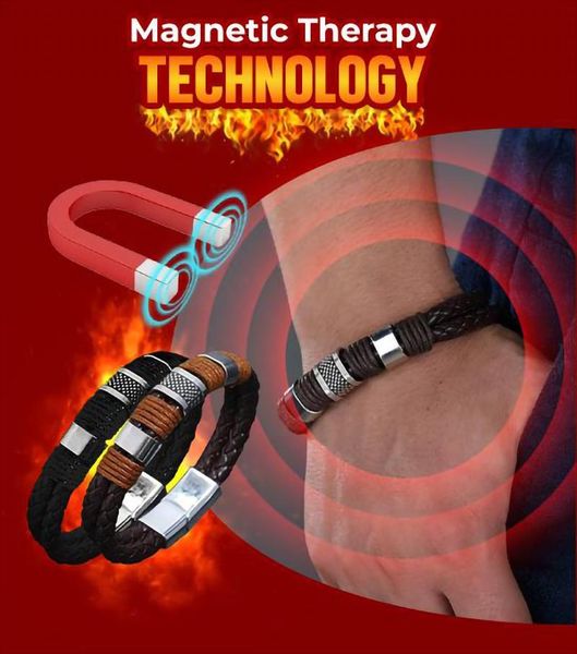 Bracelet magnétique en cuir tissé Bracelet masculinité homme charme chaîne de mode en acier inoxydable avec des ions pour améliorer la qualité de la vie sexuelle