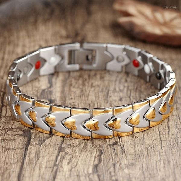 Brazalete Pulsera magnética de la suerte Hombre Mujer Acero inoxidable 316L 4 Elementos para el cuidado de la salud FIR Germanio Golden Man Trend