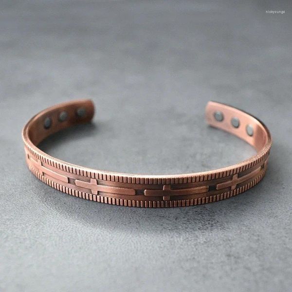 Brazalete magnético pulsera de cobre puro masculino beneficioso vintage cruz energía ajustable para hombres